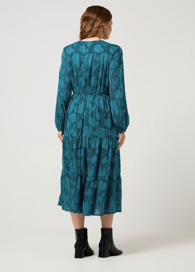 M&Co Blue Floral Jacquard Boho Dress