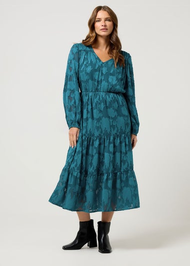 M&Co Blue Floral Jacquard Boho Dress