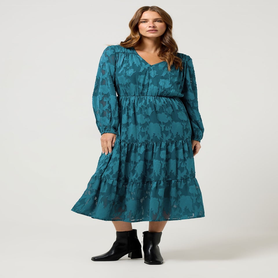 M&Co Blue Floral Jacquard Boho Dress