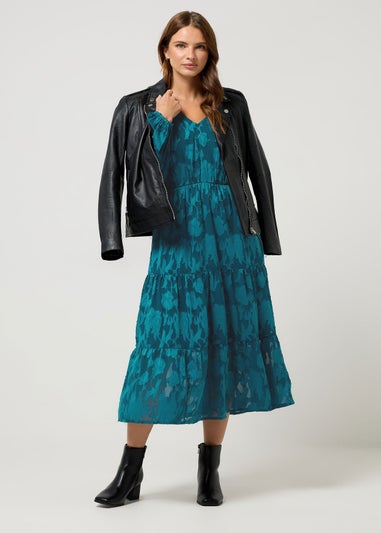 M&Co Blue Floral Jacquard Boho Dress