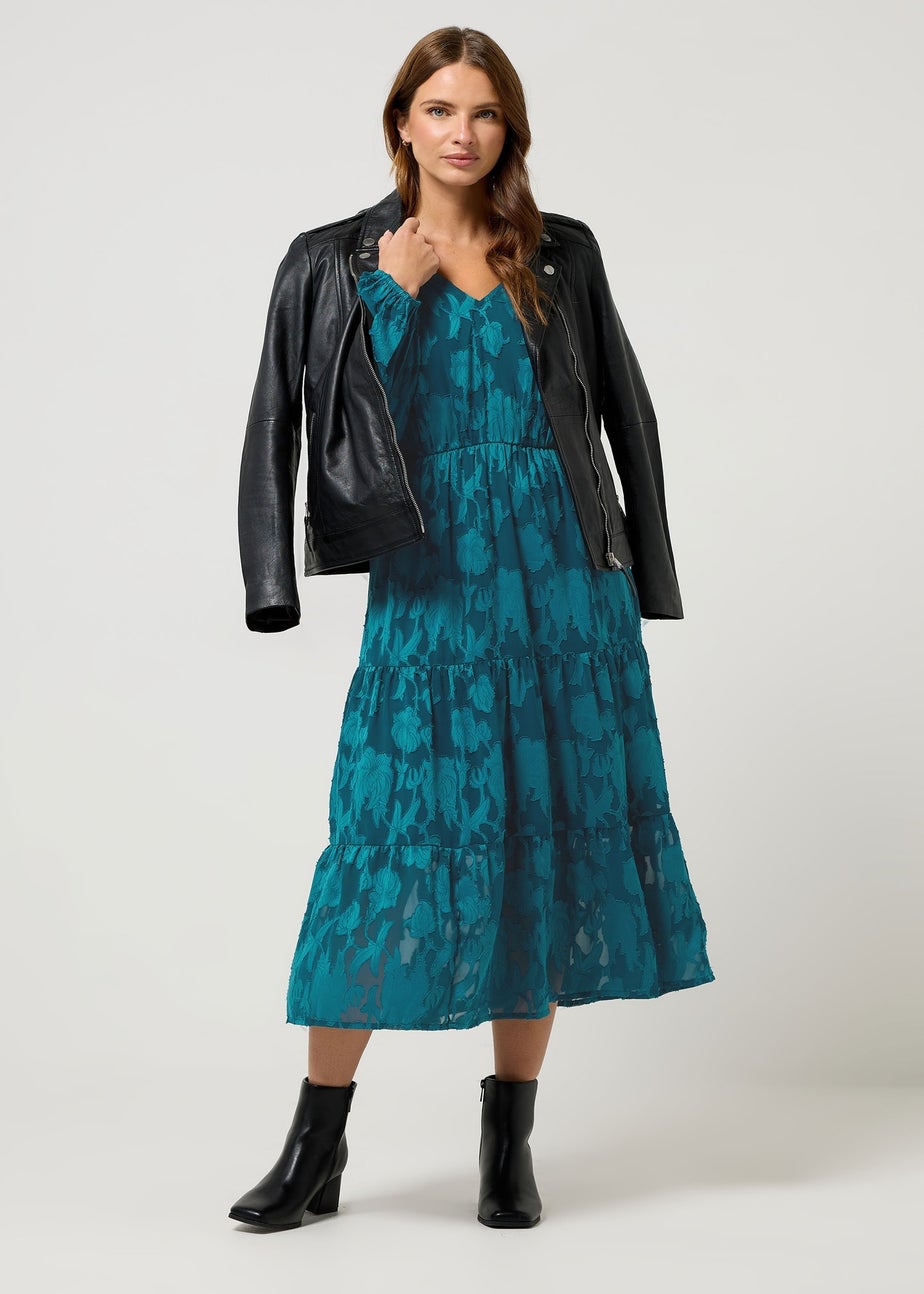 M&Co Blue Floral Jacquard Boho Dress