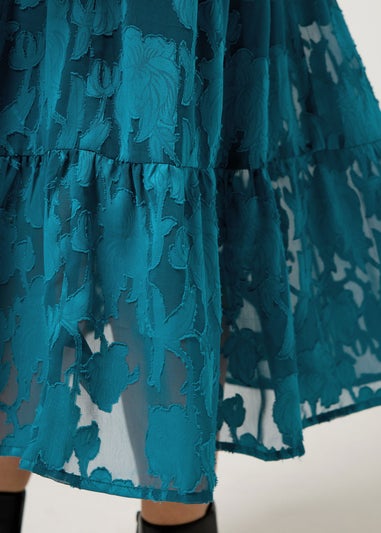 M&Co Blue Floral Jacquard Boho Dress