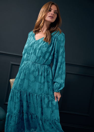 M&Co Blue Floral Jacquard Boho Dress