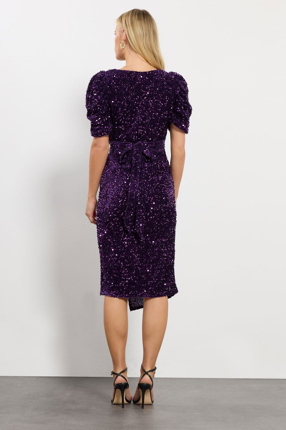 M&Co Petite Purple Sequin Velvet Wrap Dress