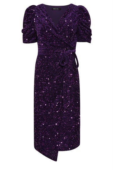 M&Co Petite Purple Sequin Velvet Wrap Dress