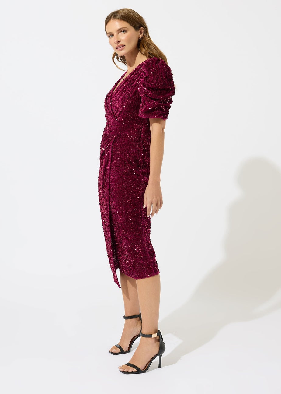 M&Co Red Sequin Velvet Wrap Dress