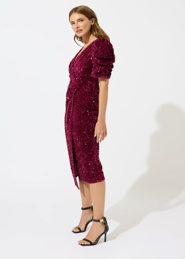 M&Co Red Sequin Velvet Wrap Dress