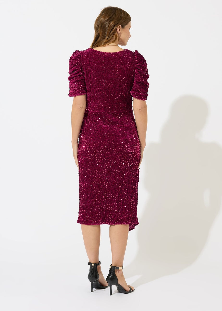 M&Co Red Sequin Velvet Wrap Dress