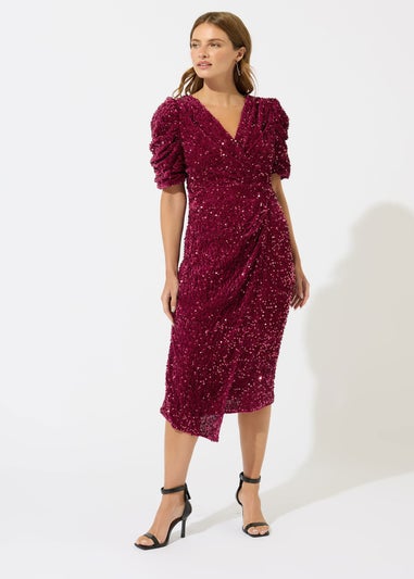 M&Co Red Sequin Velvet Wrap Dress