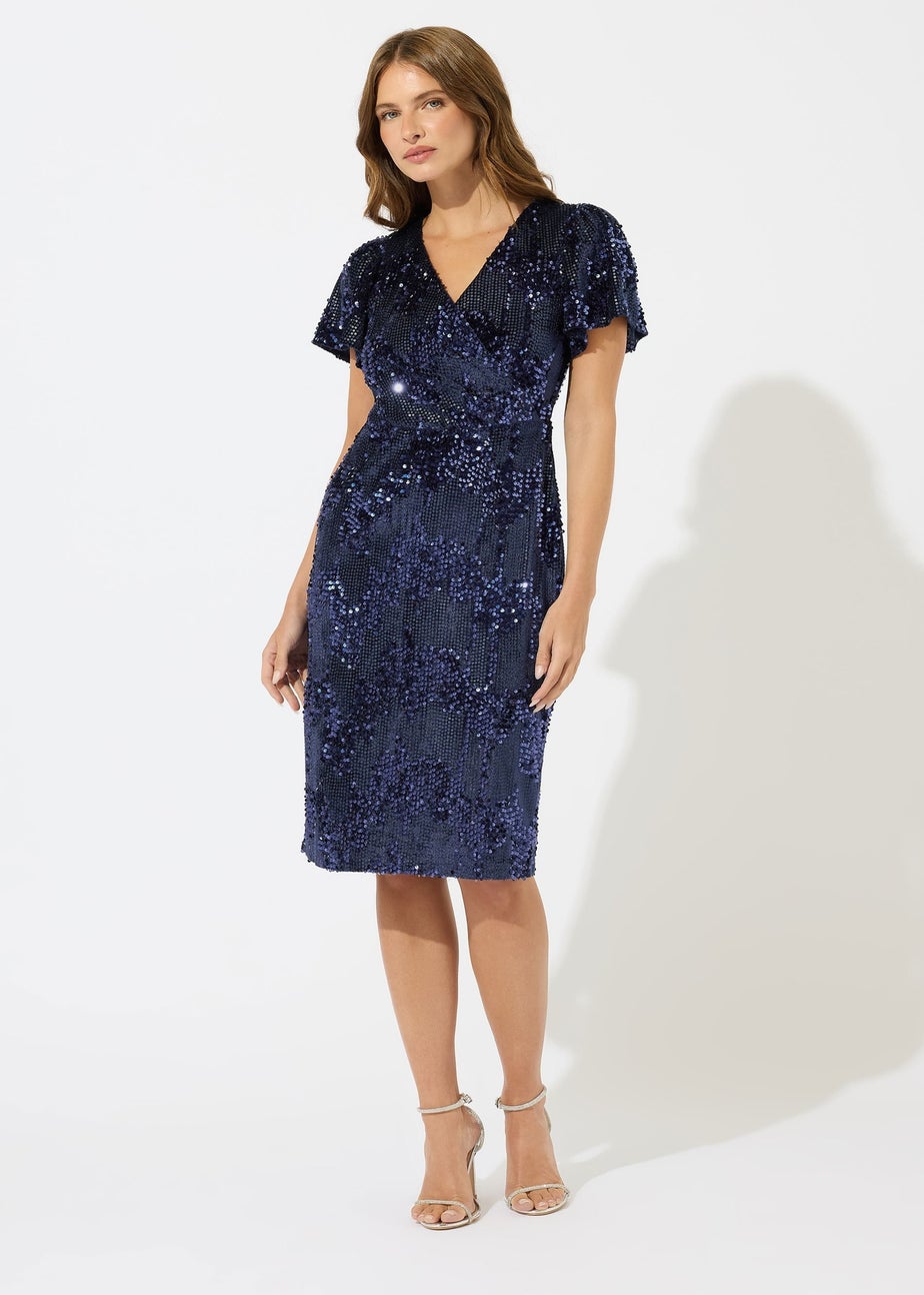 M&Co Blue Mixed Sequin Embellished Wrap Dress