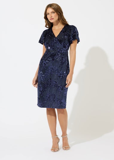M&Co Blue Mixed Sequin Embellished Wrap Dress