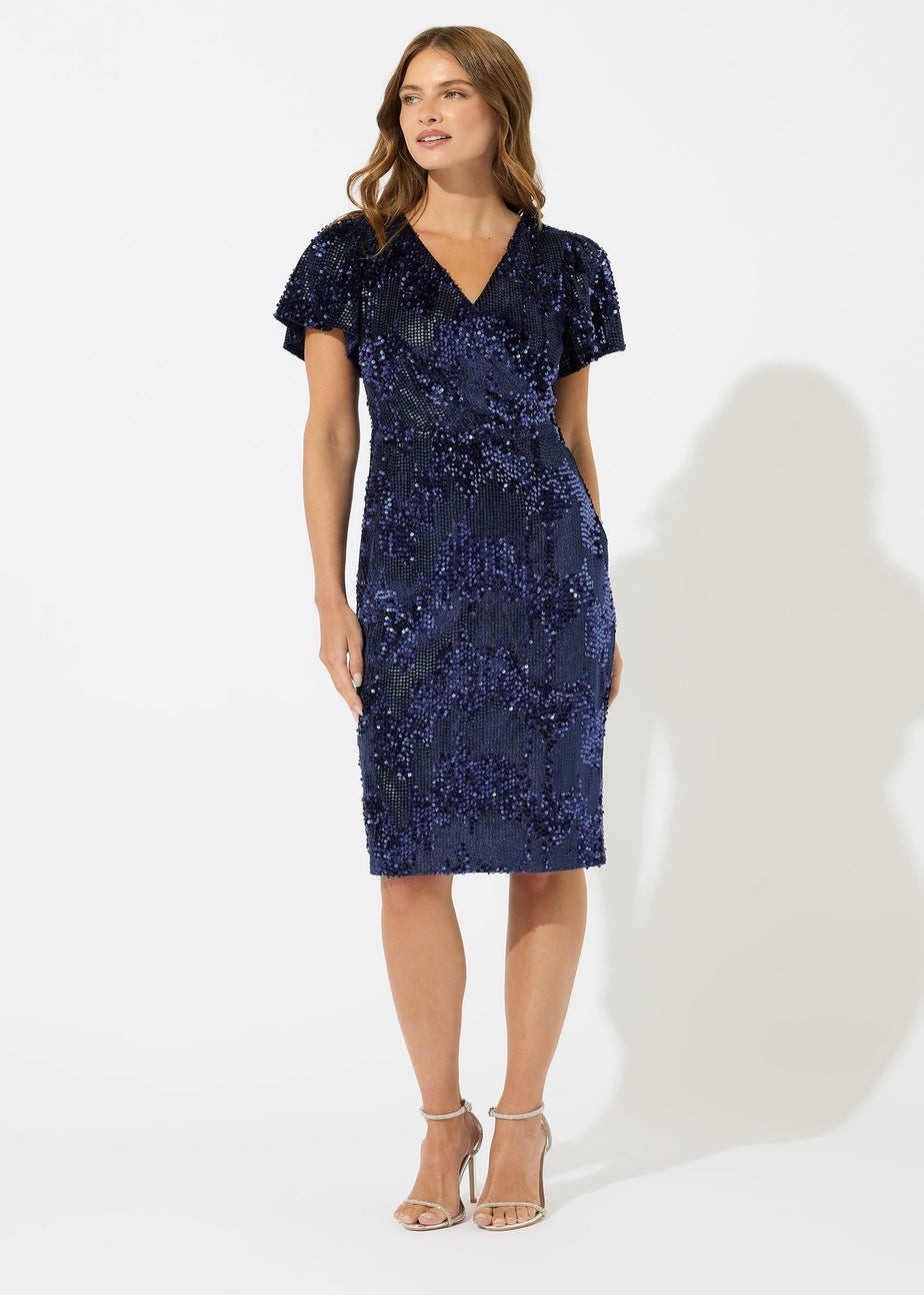 M&Co Blue Mixed Sequin Embellished Wrap Dress