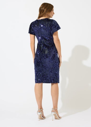 M&Co Blue Mixed Sequin Embellished Wrap Dress