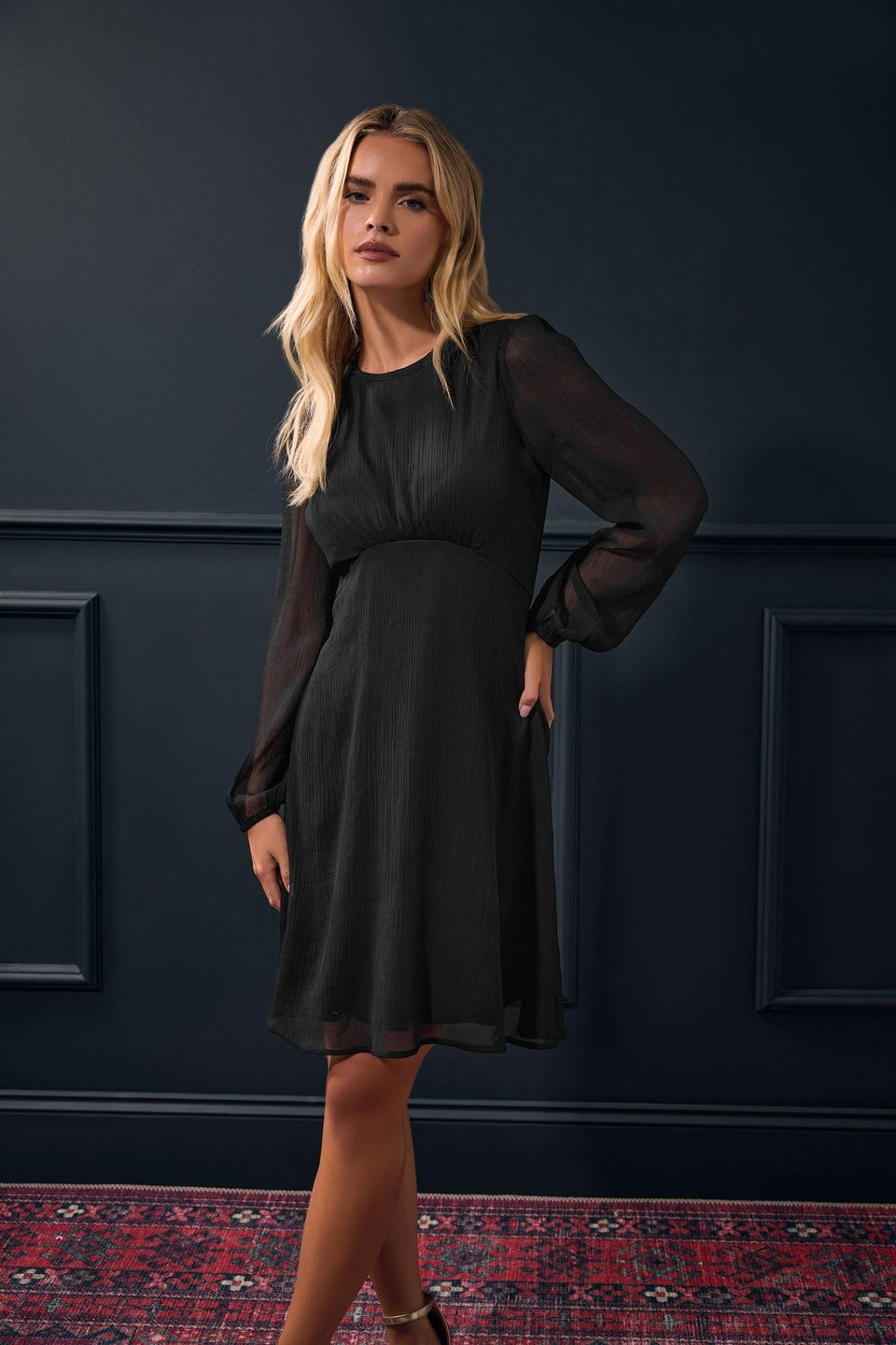 M&Co Petite Black Chiffon Midi Dress