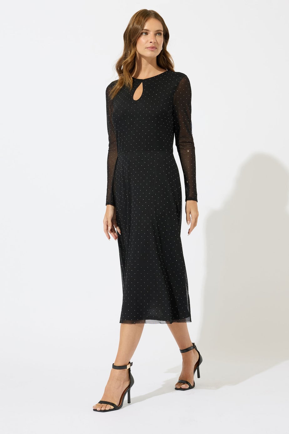 M&Co Black Keyhole Stud Detail Mesh Dress