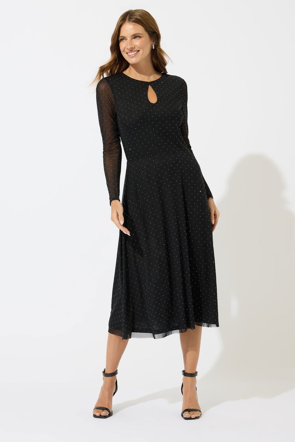 M&Co Black Keyhole Stud Detail Mesh Dress