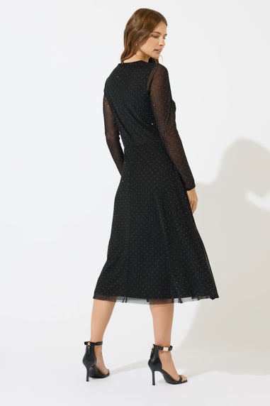 M&Co Black Keyhole Stud Detail Mesh Dress