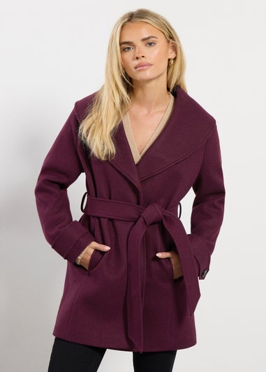 M&Co Petite Berry Red Belted Wrap Coat