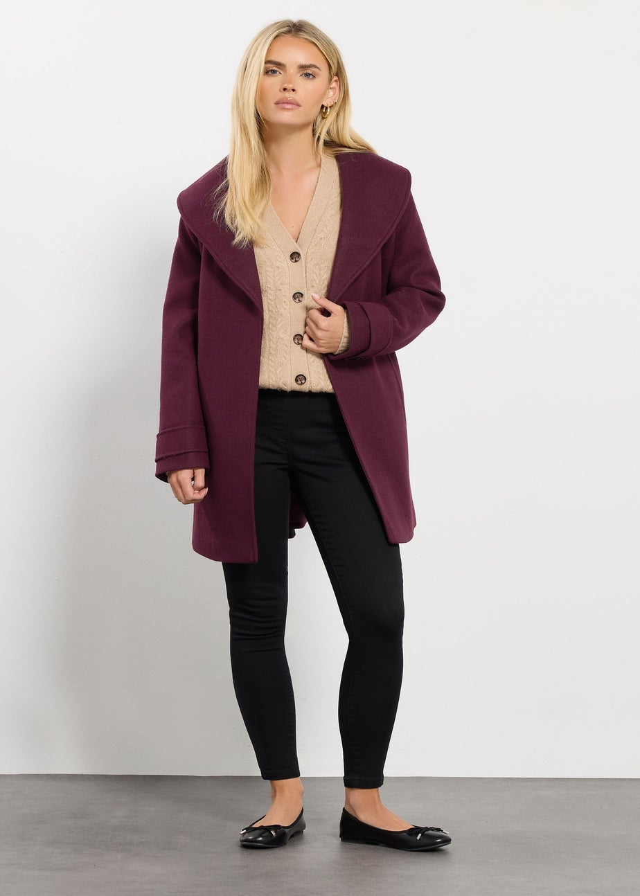 M&Co Petite Berry Red Belted Wrap Coat