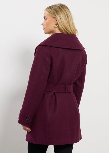 M&Co Petite Berry Red Belted Wrap Coat