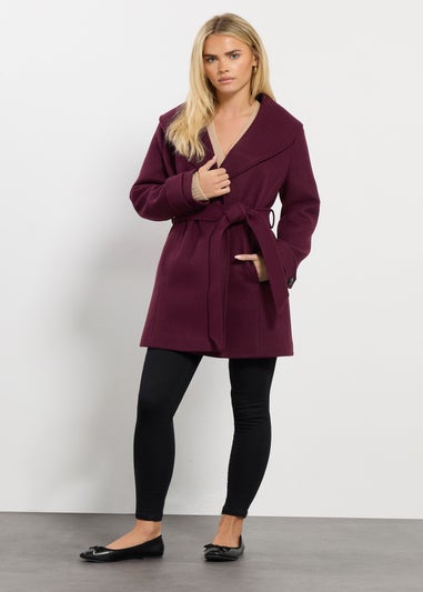 M&Co Petite Berry Red Belted Wrap Coat