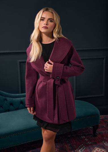M&Co Petite Berry Red Belted Wrap Coat