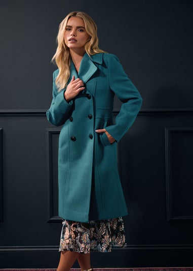 M&Co Petite Teal Green Double Breasted Midi Coat