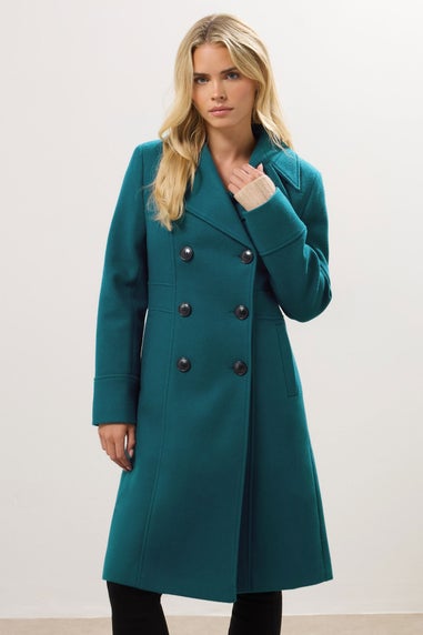 M&Co Petite Teal Green Double Breasted Midi Coat