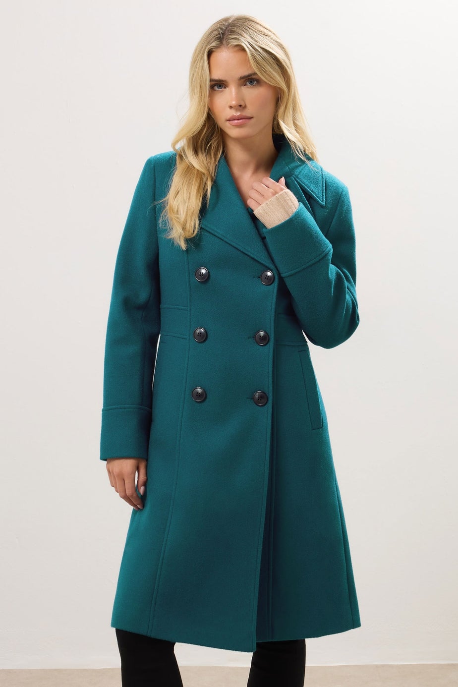 M&Co Petite Teal Green Double Breasted Midi Coat