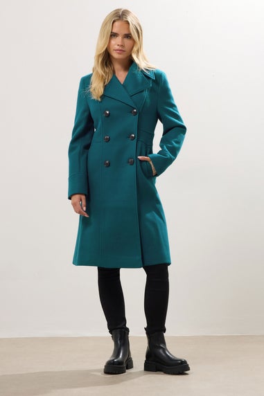 M&Co Petite Teal Green Double Breasted Midi Coat