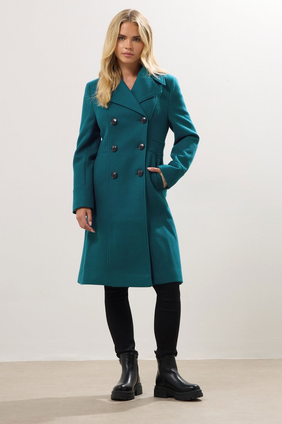 M&Co Petite Teal Green Double Breasted Midi Coat