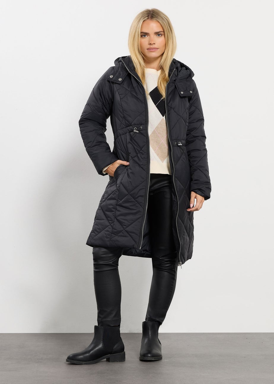 M&Co Black Diamond Quilted Midi Coat