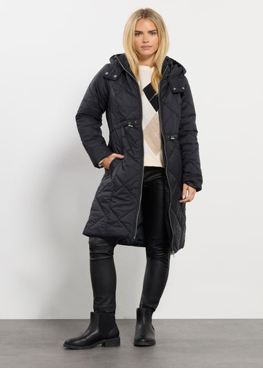 M&Co Black Diamond Quilted Midi Coat