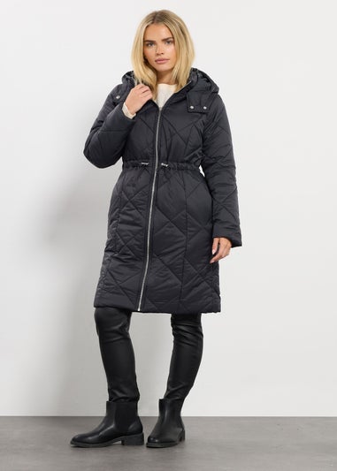M&Co Black Diamond Quilted Midi Coat
