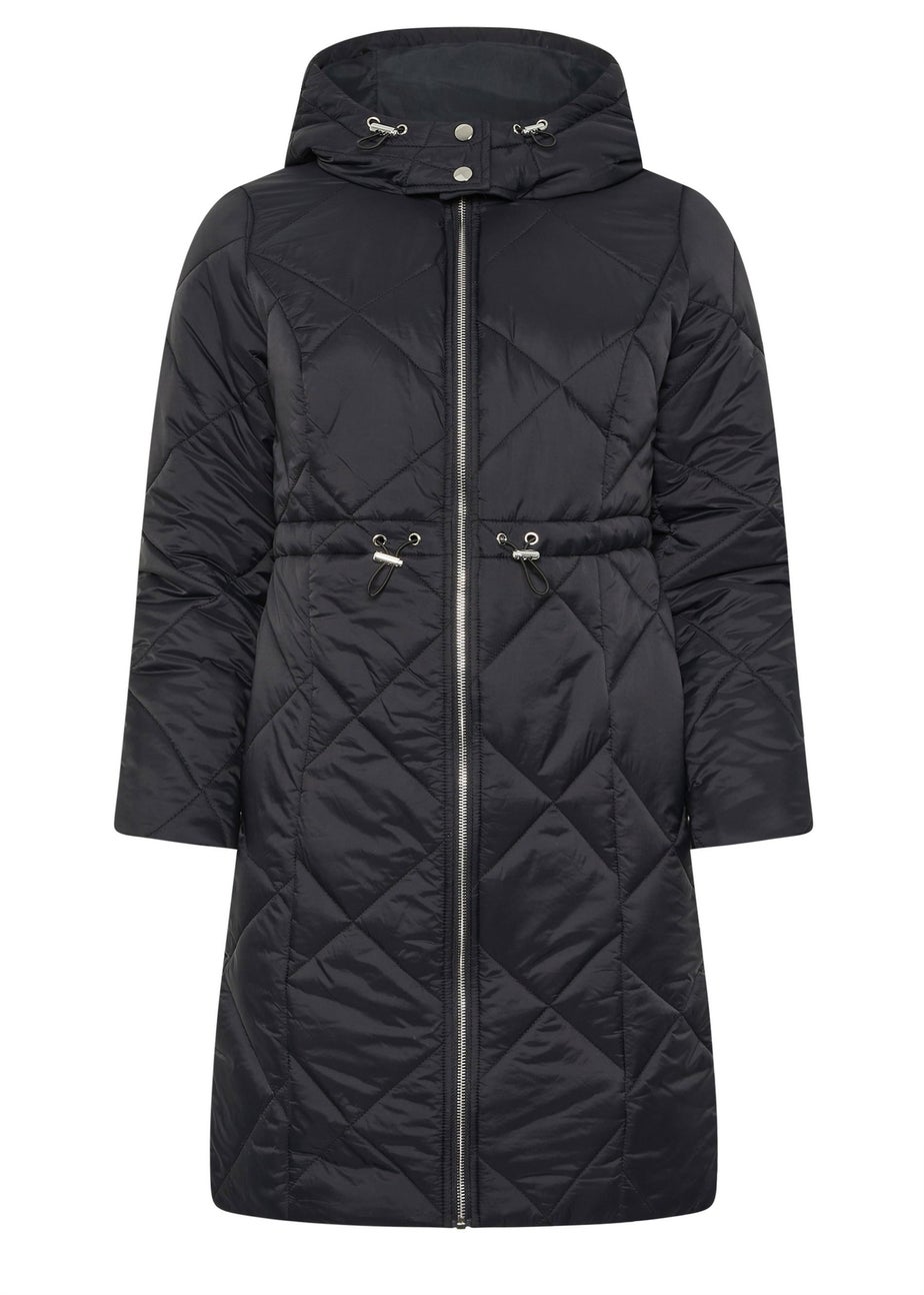M&Co Black Diamond Quilted Midi Coat