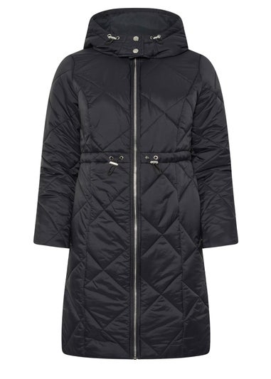 M&Co Black Diamond Quilted Midi Coat