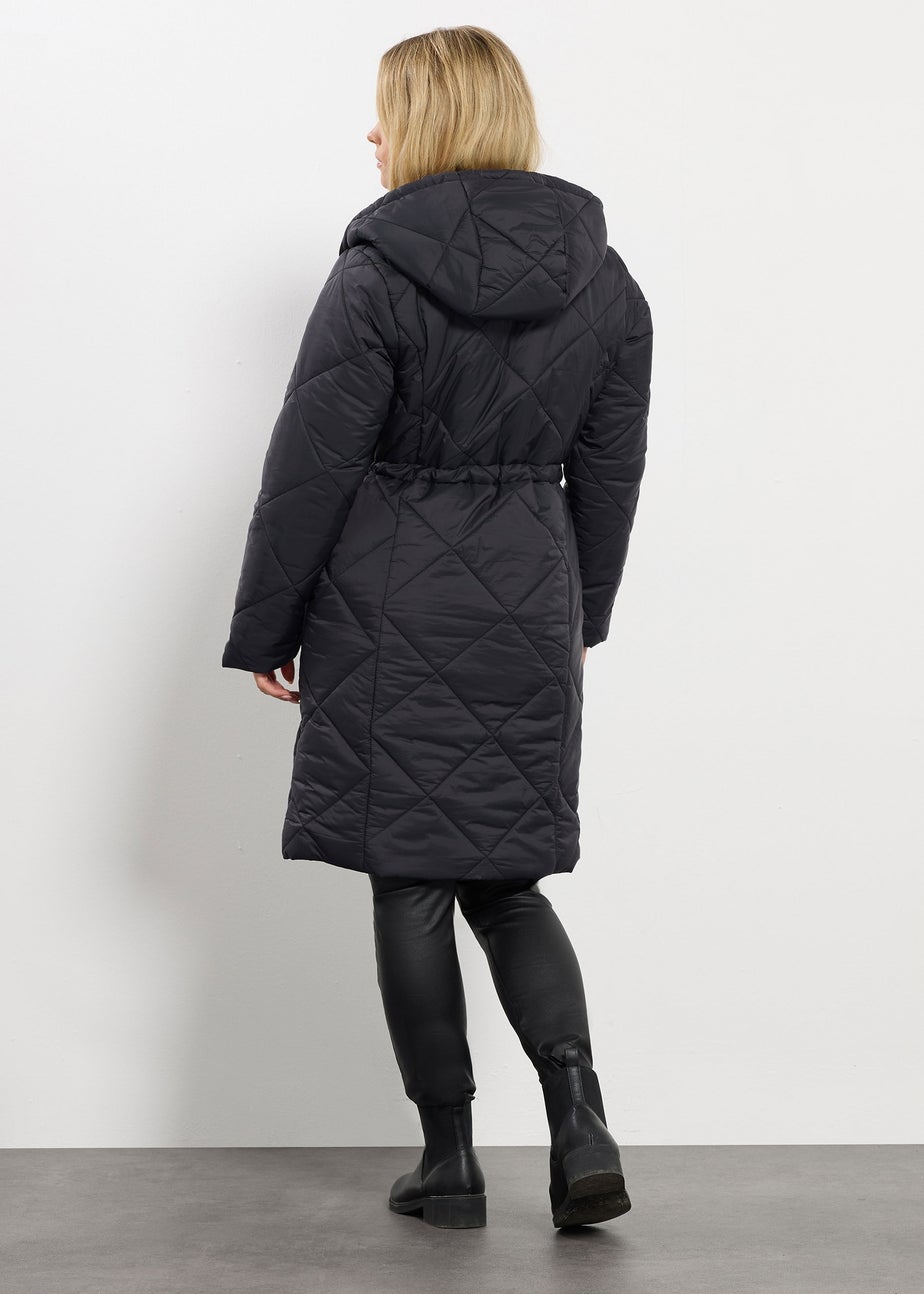 M&Co Black Diamond Quilted Midi Coat
