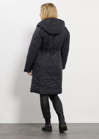 M&Co Black Diamond Quilted Midi Coat