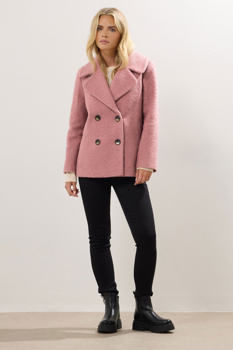 M&Co Petite Pink Double Breasted Boucle Jacket