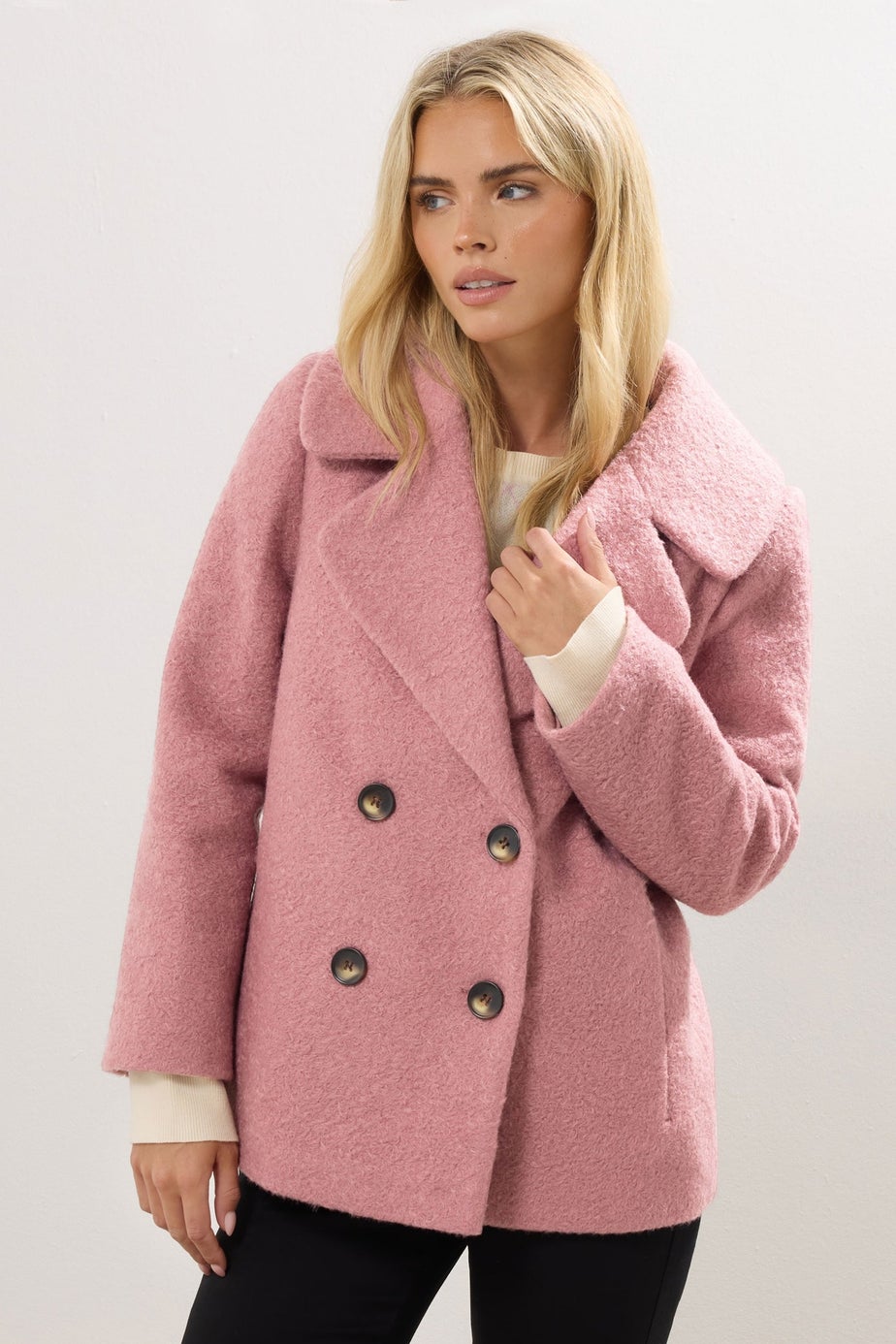 M&Co Petite Pink Double Breasted Boucle Jacket