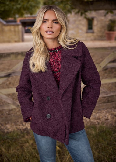 M&Co Petite Berry Red Double Breasted Boucle Jacket