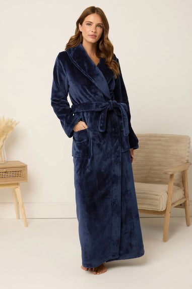 M&Co Navy Blue Premium Soft Touch Shawl Dressing Gown