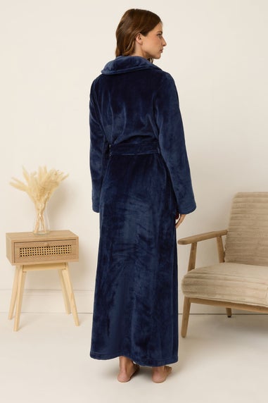 M&Co Navy Blue Premium Soft Touch Shawl Dressing Gown