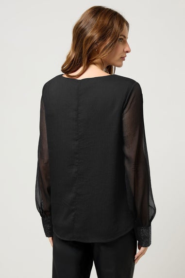 M&Co Black Sequin Cuffed Sleeve Chiffon Blouse