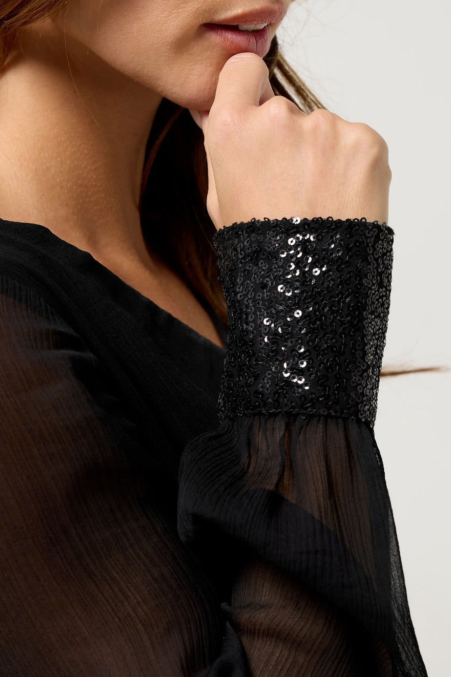 M&Co Black Sequin Cuffed Sleeve Chiffon Blouse