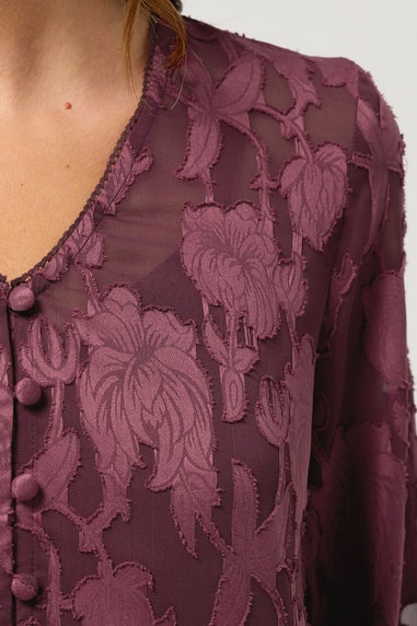 M&Co Berry Purple Floral Jacquard V-Neck Blouse