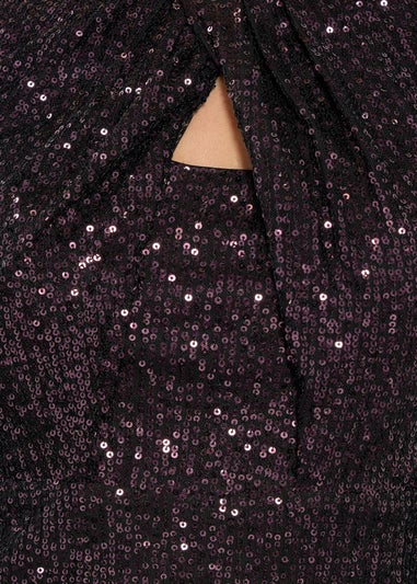 M&Co Petite Purple Sequin Twist Neck Keyhole Detail Top