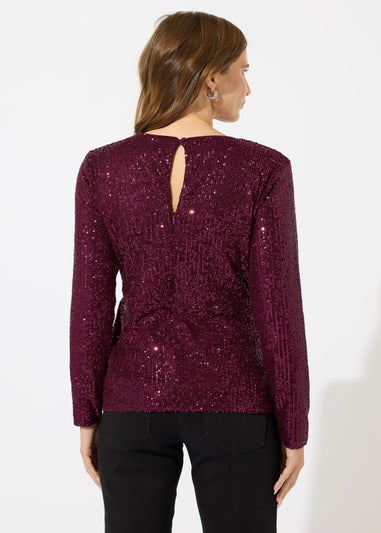 M&Co Red Sequin Twist Neck Keyhole Detail Top
