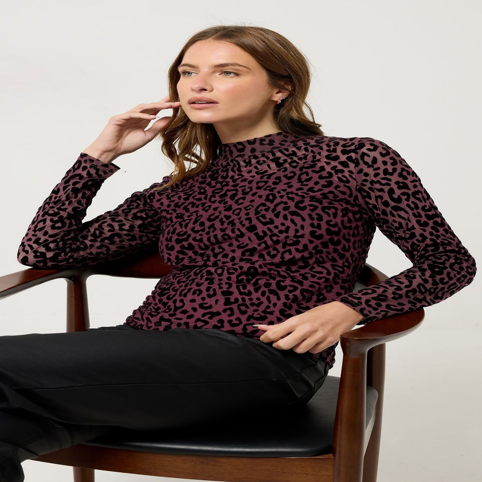 M&Co Red Animal Print Devore Velvet Top