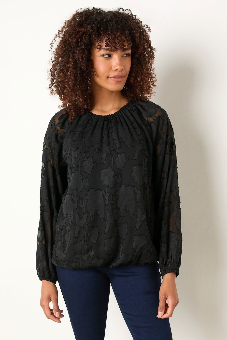 M&Co Black Floral Jacquard Blouse